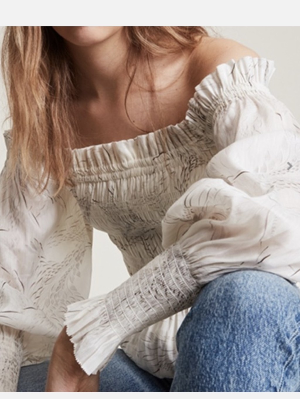 Allsaints Lara Dover Silk Linen Off-Shoulder Puff Sleeve Blouse Size 0